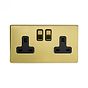 The Savoy Collection Brushed Brass 2 Gang Socket 13A Double Pole Black Inserts