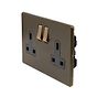 The Eton Collection Bronze 13A 2 Gang Switched Socket, DP Black Inserts Screwless