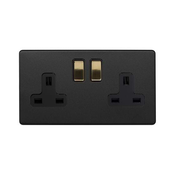 Matt Black and Brushed Brass 2 Gang Socket