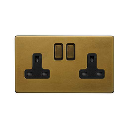 The Belgravia Collection Old Brass 2 Gang Double Pole Socket 13A