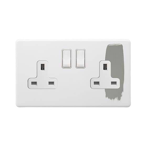 Soho Lighting Primed Paintable 2 Gang Socket 13A Double Pole with with White Switch