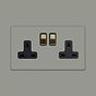 Soho Lighting Primed Paintable 2 Gang Socket 13A Double Pole with with Brushed Brass Switch with Black Insert