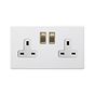 Soho Lighting Primed Paintable 2 Gang Socket 13A Double Pole with with Brushed Brass Switch with White Insert