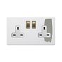 Soho Lighting Primed Paintable 2 Gang Socket 13A Double Pole with with Brushed Brass Switch with White Insert