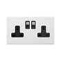 Soho Lighting Primed Paintable 2 Gang Socket 13A Double Pole with with Brushed Chrome Switch and Black Insert
