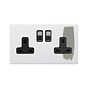 Soho Lighting Primed Paintable 2 Gang Socket 13A Double Pole with with Brushed Chrome Switch and Black Insert