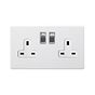 Soho Lighting Primed Paintable 2 Gang Socket 13A Double Pole with with Brushed Chrome Switch and White Insert