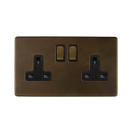 The Westminster Collection Vintage Brass 2 Gang Double Pole Socket 13A