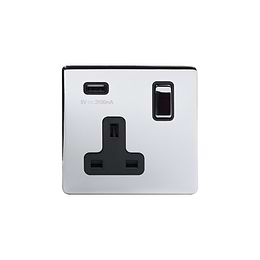 The Finsbury Collection Polished Chrome 1 Gang 13A SP Socket with USB-A 2.1A