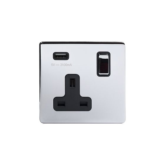 The Finsbury Collection Polished Chrome 1 Gang 13A SP Socket with USB-A 3.1A