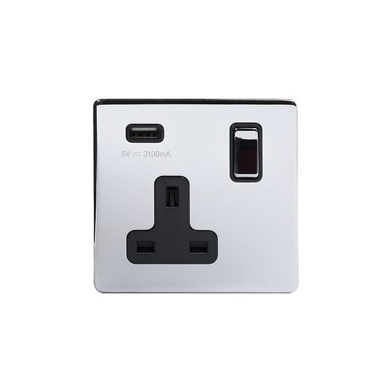 The Finsbury Collection Polished Chrome 1 Gang 13A SP Socket with USB-A 2.1A