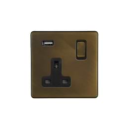 The Westminster Collection Vintage Brass 1 Gang 13A SP Socket with USB-A 3.1A
