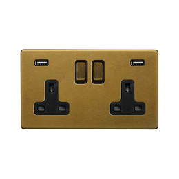 The Belgravia Collection Old Brass 2 Gang 13A SP Socket with 2 x USB-A 3.1A
