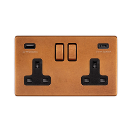 Antique Copper 2 Gang USB C Socket