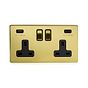 The Savoy Collection Brushed Brass 2 Gang USB A+C Socket (13A Socket + 2 USB Ports A+C 3.1A) Blk Ins Screwless
