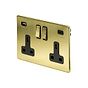 The Savoy Collection Brushed Brass 2 Gang USB A+C Socket (13A Socket + 2 USB Ports A+C 3.1A) Blk Ins Screwless