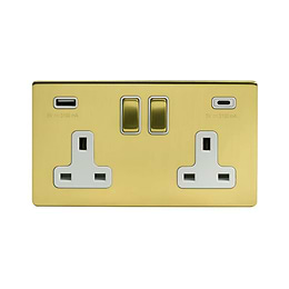 Brushed Brass and White USB C socket