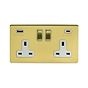 The Savoy Collection Brushed Brass 2 Gang USB A + C Socket (13A Socket + 2 USB Ports A+C 3.1A) Wht Ins Screwless