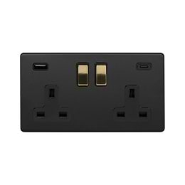 Soho Fusion Matt Black & Brushed Brass 2 Gang USB  A&C Socket (13A Socket + 2 USB Ports A&C 3.1A)