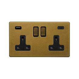 The Belgravia Collection Old Brass 2 Gang USB A+C Socket (13A Socket + 2 USB Ports A+C 3.1A)