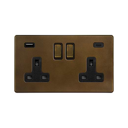 The Westminster Collection Vintage Brass 2 Gang USB A+C Socket (13A Socket + 2 USB Ports A+C 3.1A)