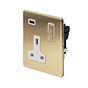 The Savoy Collection Brushed Brass 1 Gang 13A DP Socket with USB-A 2.1A