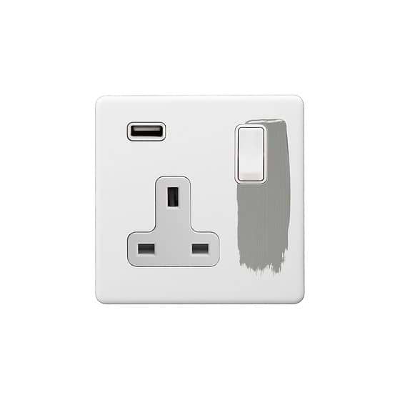 Soho Lighting Primed Paintable 13A 1 Gang Double Pole Switched USB Socket (USB Output 2.1amp) with White Switch