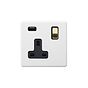 Soho Lighting Primed Paintable 13A 1 Gang Double Pole Switched USB Socket (USB Output 2.1amp) with Brushed Brass Switch with Black Insert