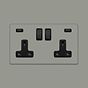 Soho Lighting Primed Paintable 13A 2 Gang DP Fast Charge 4.8amp USB Socket with Matt Black Switch
