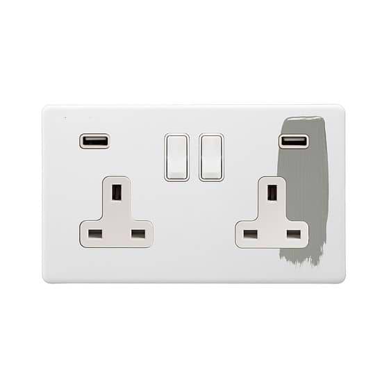 Soho Lighting Primed Paintable 13A 2 Gang DP Fast Charge 4.8amp USB Socket with White Switch