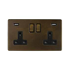 The Westminster Collection Vintage Brass  2 Gang 13A DP Socket with 2 x USB-A 4.8A