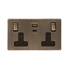 The Charterhouse Collection Antique Brass 13A 2 Gang Super Fast Charge 45W USB A+C Socket