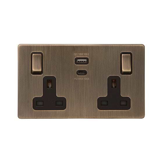Antique Brass 2 Gang USB C Socket
