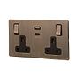 The Charterhouse Collection 13A 2 Gang Super Fast Charge 45W USB A+C Socket Antique Brass