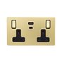 The Savoy Collection Brushed Brass with Black Insert 13A 2 Gang Super Fast Charge 45W USB A+C Socket