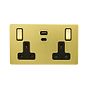 The Savoy Collection Brushed Brass with Black Insert 13A 2 Gang Super Fast Charge 45W USB A+C Socket