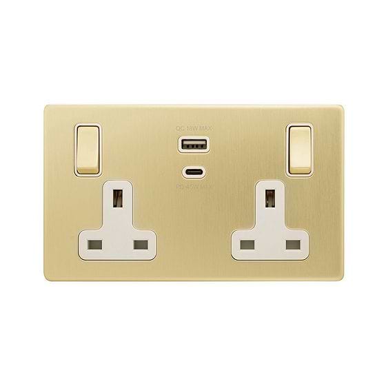 Brushed Brass 2 Gang USB C Socket