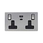 The Lombard Collection Brushed Chrome with Black Insert 13A 2 Gang Super Fast Charge 45W USB A+C Socket