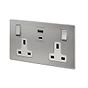 The Lombard Collection Brushed Chrome with White Insert 13A 2 Gang Super Fast Charge 45W USB A+C Socket