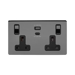 The Connaught Collection Black Nickel 13A 2 Gang Super Fast Charge 45W USB A+C Socket