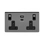 The Connaught Collection Black Nickel 13A 2 Gang Super Fast Charge 45W USB A+C Socket