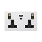 Soho Lighting Primed Paintable 13A 2 Gang Super Fast Charge 45W USB A+C Socket with Brushed Brass Switch with Black Insert