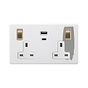 Soho Lighting Primed Paintable 13A 2 Gang Super Fast Charge 45W USB A+C Socket with Brushed Brass Switch with White Insert