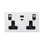 Soho Lighting Primed Paintable 13A 2 Gang Super Fast Charge 45W USB A+C Socket with Brushed Chrome Switch and Black Insert