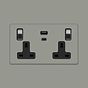 Soho Lighting Primed Paintable 13A 2 Gang Super Fast Charge 45W USB A+C Socket with Brushed Chrome Switch and Black Insert