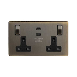 Soho Lighting Antique Brass 2 Gang 65W USB C+C Socket (13A Socket + 2 USB C Ports) 