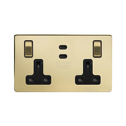 Soho Lighting Brushed Brass 2 Gang 65W USB C+C Socket (13A Socket + 2 USB C Ports) 