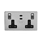Soho Lighting Brushed Chrome 2 Gang 65W USB C+C Socket (13A Socket + 2 USB C Ports)  Black Inserts