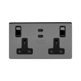 Soho Lighting Black Nickel 2 Gang 65W USB C+C Socket (13A Socket + 2 USB C Ports) 