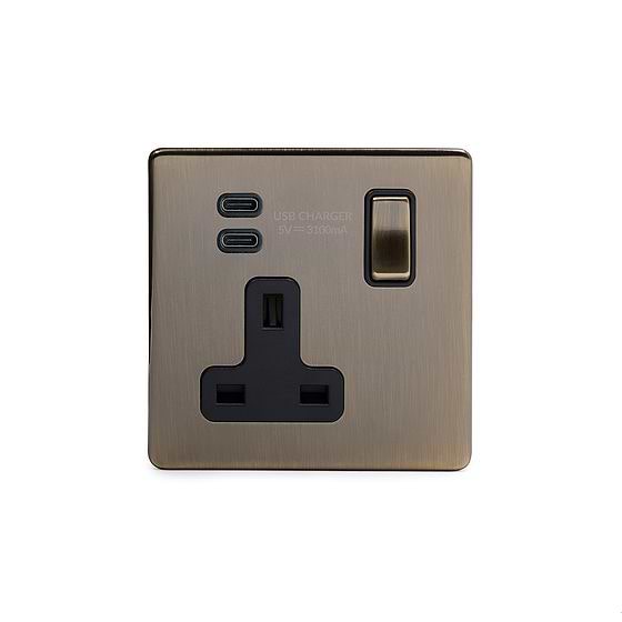 Antique Brass 1 Gang USB C Socket
